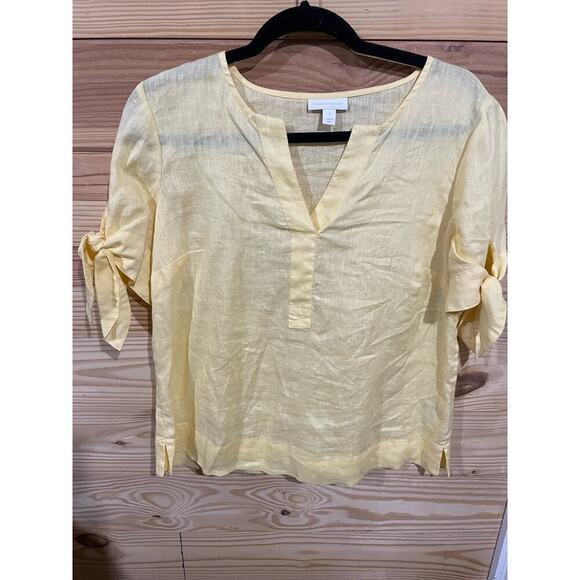 Charter Club Tops - Charter Club 100% Linen Yellow Blouse with Tie Sleeves, size S